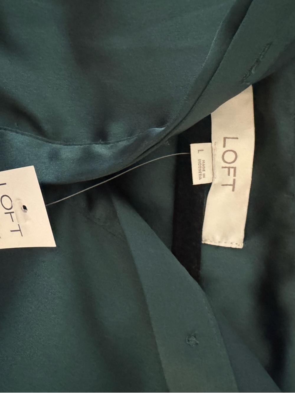LOFT Deep Green Satin Button-Up Blouse - Picture 8 of 9